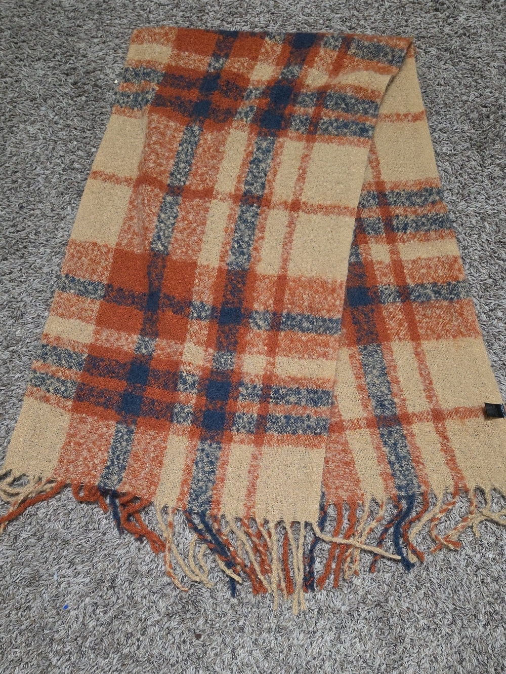 Plaid Fringe Throw Blanket in Cream, Rust & Navy